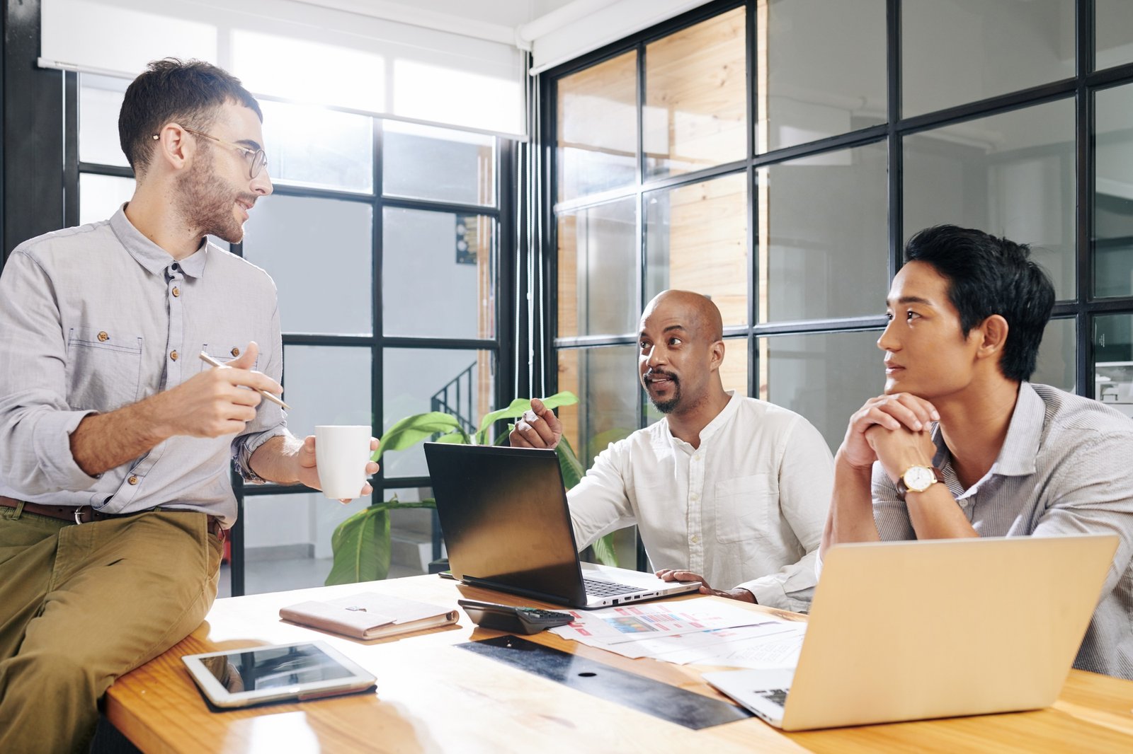 Project managers discussing work